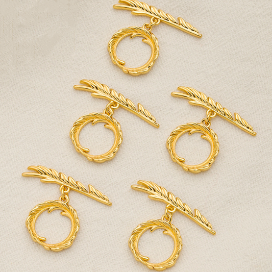 Brass Pinch / OT Clasp Feather Texture,  Gold Plated - CMYM-03