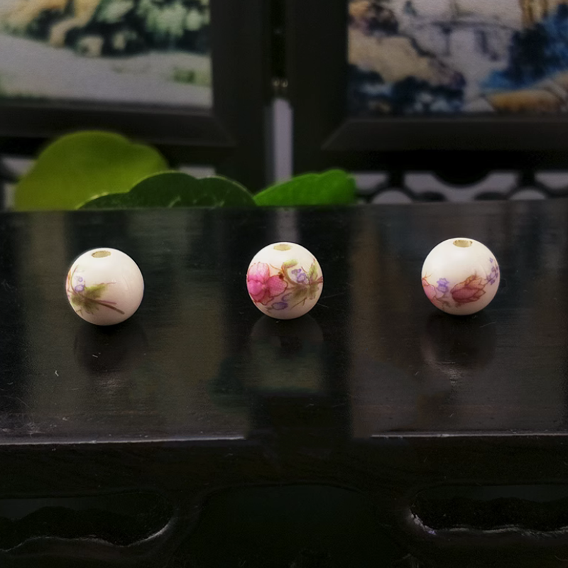 5pcs Ceramics Glazed Beads Flower Plants Drawing Paintings