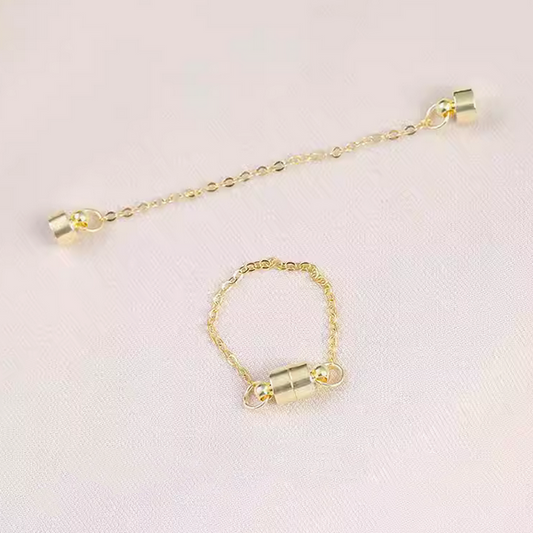 Brass Cylinder Magnetic Clasp With Chain , Gold Plated - CMYX-03