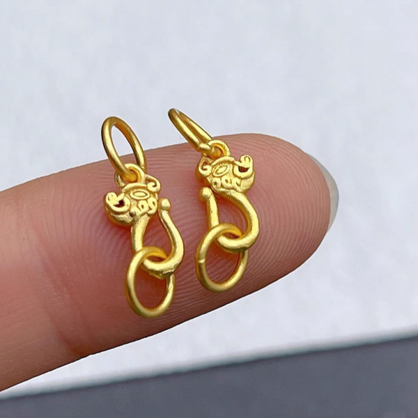 Brass S Double Ring Clasp Special Totem, Matt Gold Plated -CSSW-03