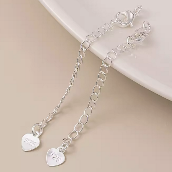 Brass Lobster Claw Clasp With Extended Chain, Silver Plated - CMHG-04
