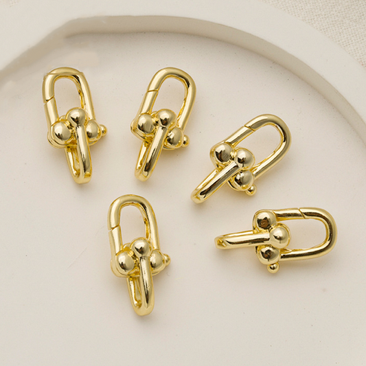 Brass 8x16mm Spring Gate Clasp-Double U Hoops, 14K Gold Plated - CMTH-10