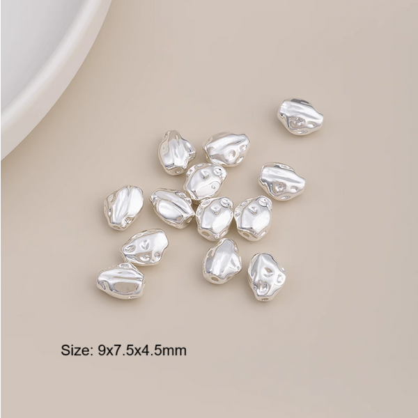 5pcs Brass Irregular Spare Spacer Beads Silver Color Electroplated