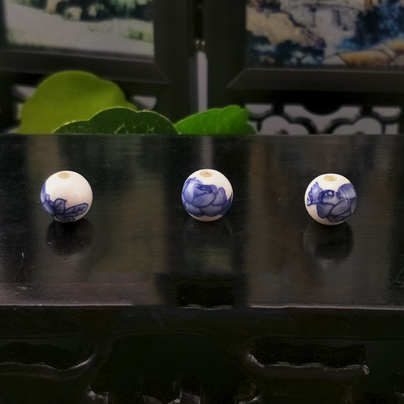 5pcs Ceramics Glazed Beads Flower Plants Drawing Paintings
