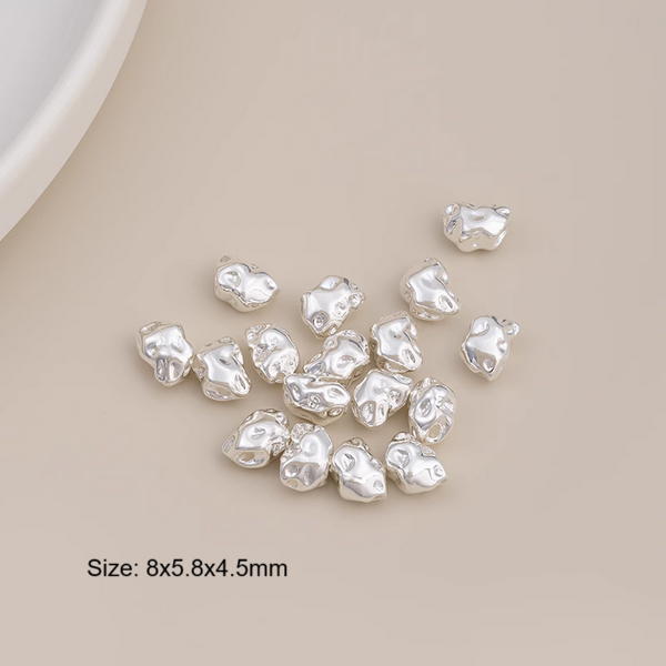 5pcs Brass Irregular Spare Spacer Beads Silver Color Electroplated