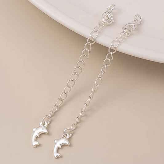 Brass Lobster Claw Clasp With Extended Chain, Silver Plated - CMHG-05