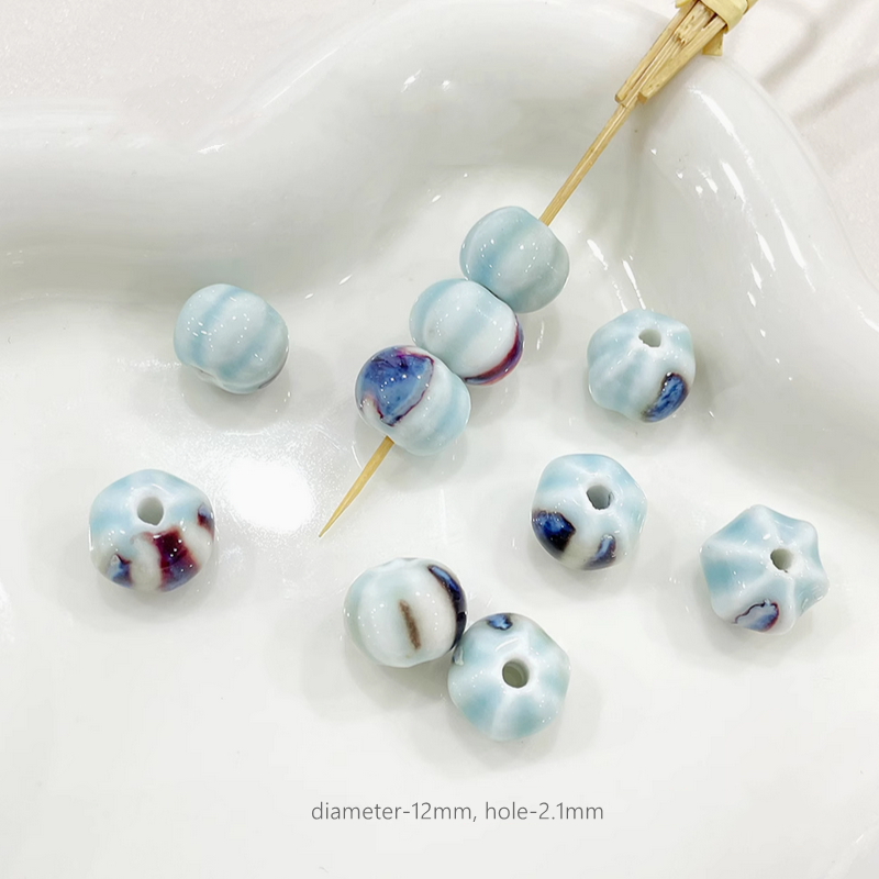 Porcelain Beads Ceramic Glazed Round Square Heart Clay Beads Charms