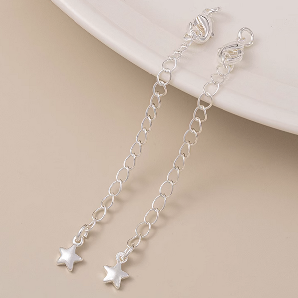 Brass Lobster Claw Clasp With Extended Chain, Silver Plated - CMHG-06