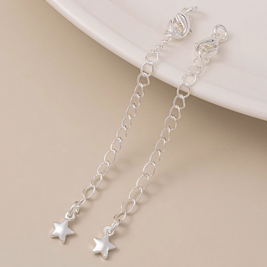 Brass Lobster Claw Clasp With Extended Chain, Silver Plated - CMHG-06