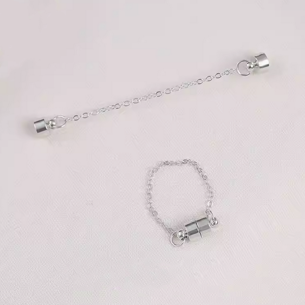 Brass Cylinder Magnetic Clasp With Chain , Silver Plated - CMYX-06