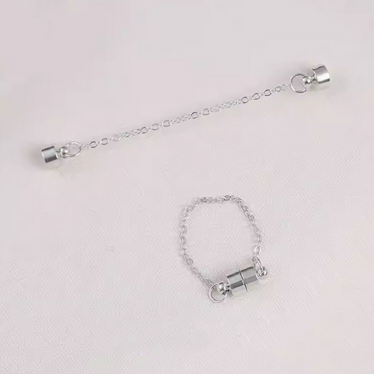 Brass Cylinder Magnetic Clasp With Chain , Silver Plated - CMYX-06