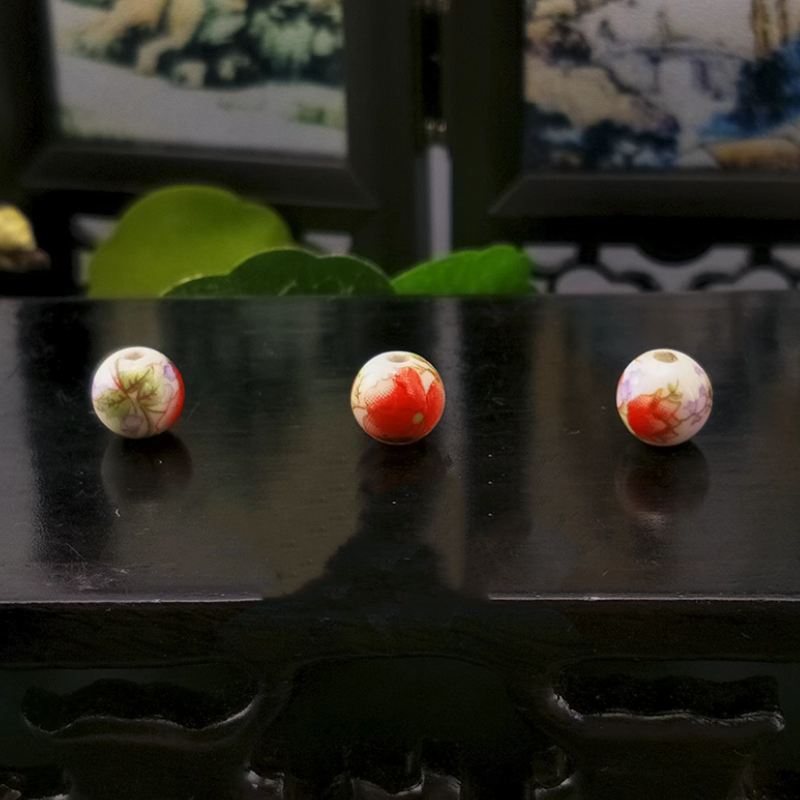 5pcs Ceramics Glazed Beads Flower Plants Drawing Paintings