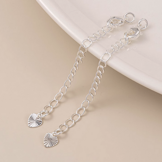 Brass Lobster Claw Clasp With Extended Chain, Silver Plated - CMHG-07