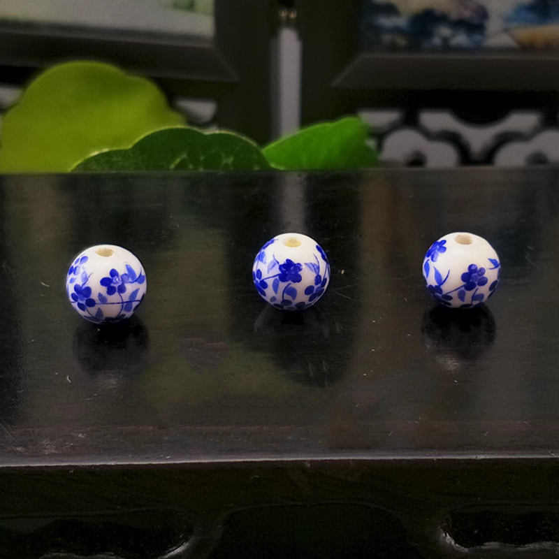 5pcs Ceramics Glazed Beads Flower Plants Drawing Paintings