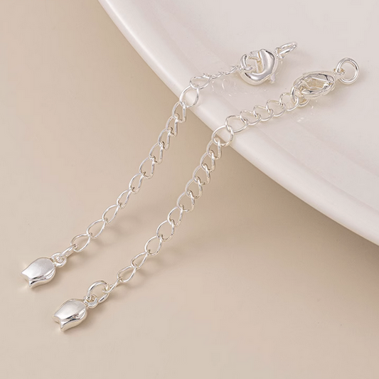 Brass Lobster Claw Clasp With Extended Chain, Silver Plated - CMHG-08