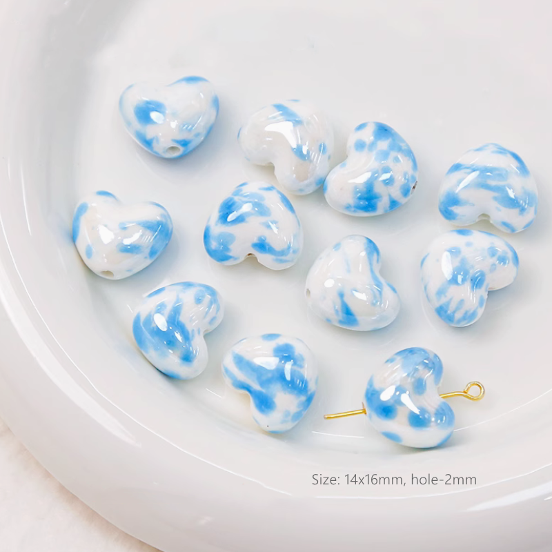 Porcelain Beads Ceramic Glazed Round Square Heart Clay Beads Charms