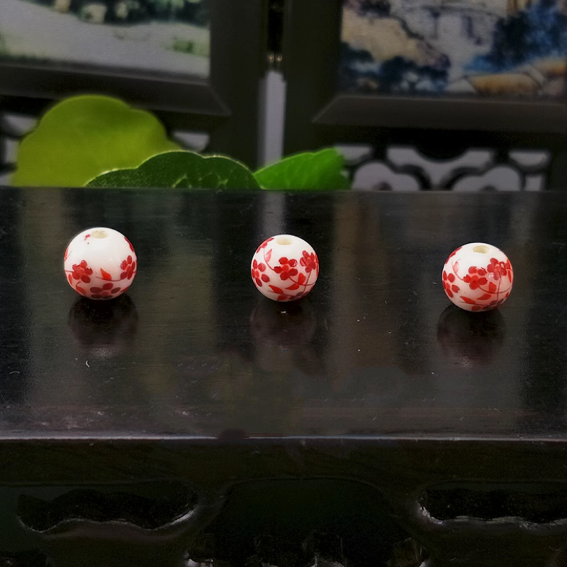 5pcs Ceramics Glazed Beads Flower Plants Drawing Paintings