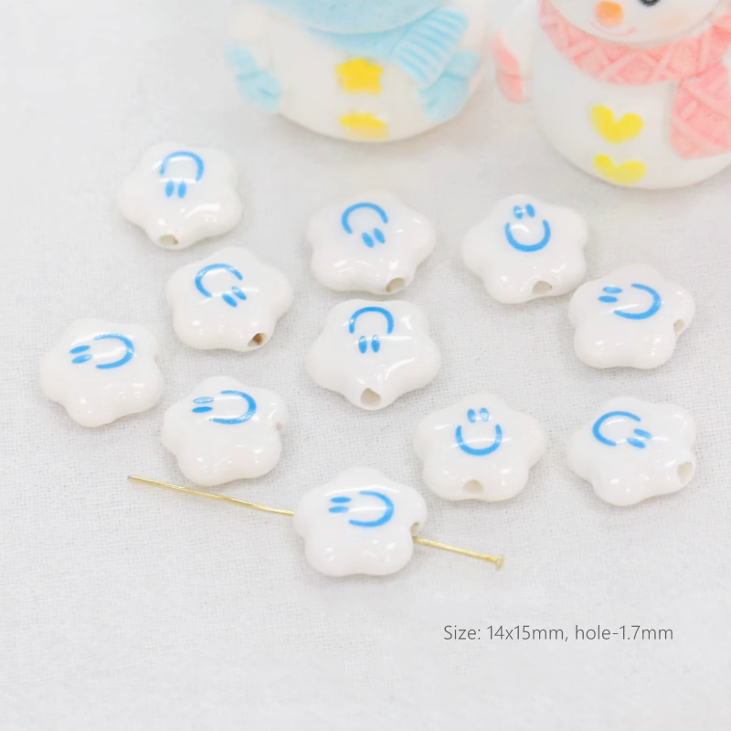 Porcelain Beads Ceramic Glazed Round Square Heart Clay Beads Charms