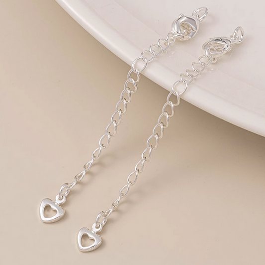 Brass Lobster Claw Clasp With Extended Chain, Silver Plated - CMHG-09