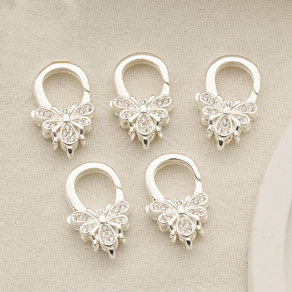 Brass Zirconic Bee Spring Gate Clasp, Silver Plated - CMBC-01