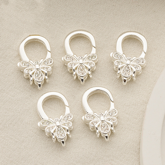 Brass Zirconic Bee Spring Gate Clasp, Silver Plated - CMBC-01