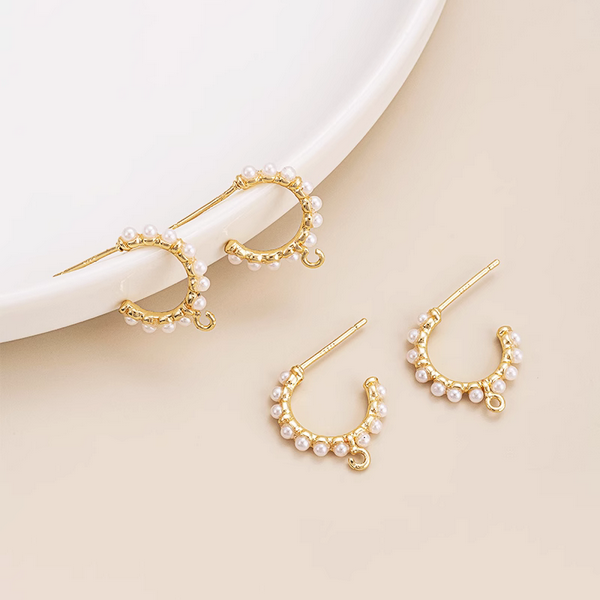 1 Pair Brass C Shape Pearl Earring Base, 14K Gold Plate