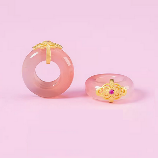 15mm Agate Pendant Pink Ring- AGPQ-01