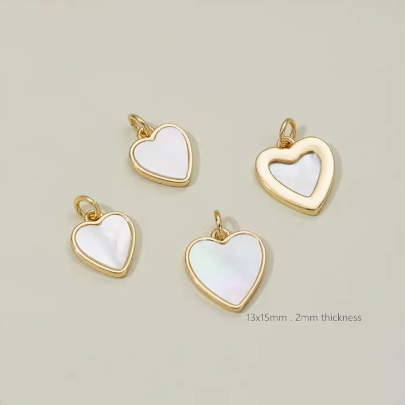 Brass Electroplated White Shell Heart Shape Pendants