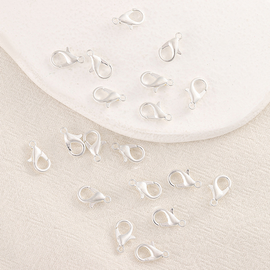 10pcs Brass 6x10mm Lobster Claw Clasp Double Rings, Silver Plated - CMSL-03