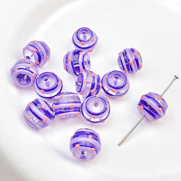 5pcs Glass Beads With Two Color Stripes+Dots -GLSD-01