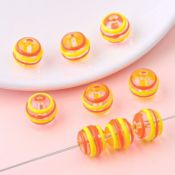 5pcs Glass Beads With Two Color Stripes