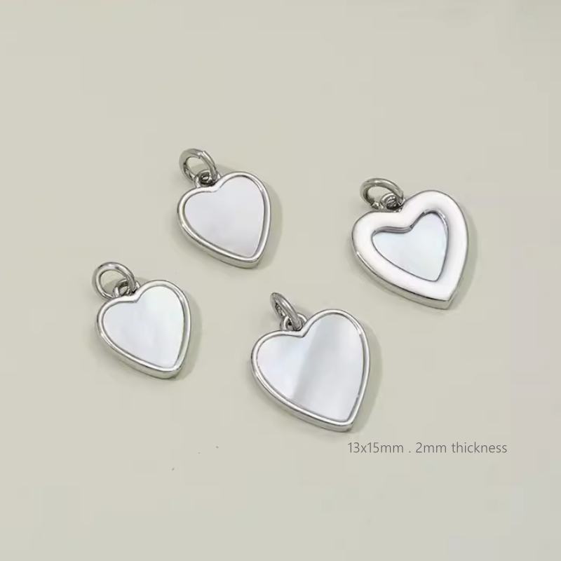 Brass Electroplated White Shell Heart Shape Pendants