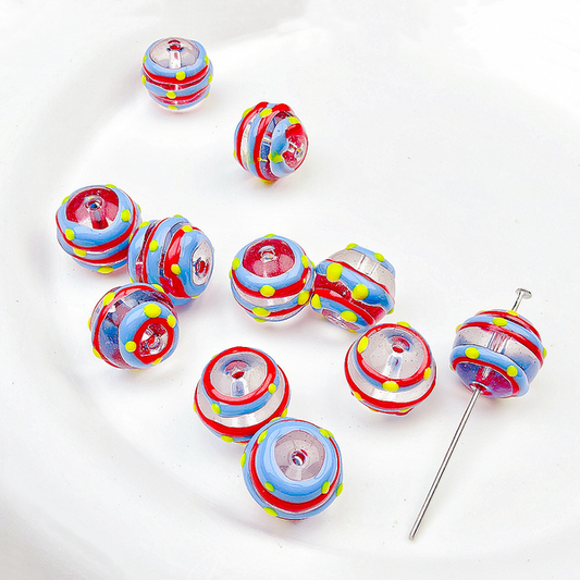 5pcs Glass Beads With Two Color Stripes+Dots -GLSD-02
