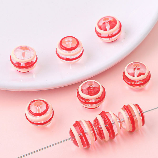 5pcs Glass Beads With Two Color Stripes