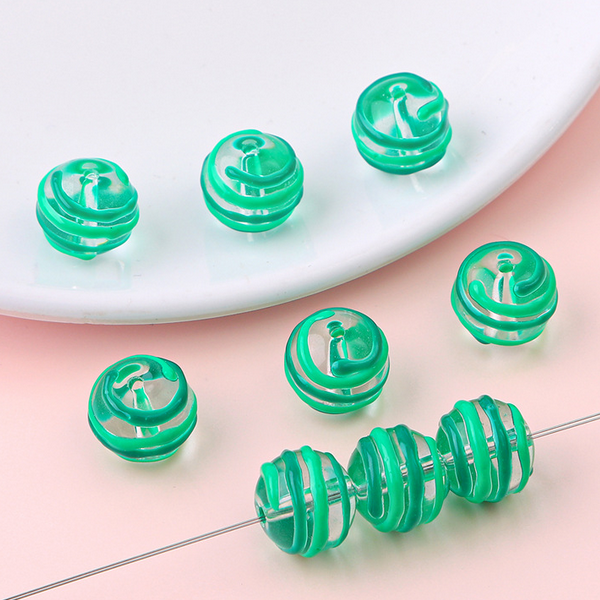 5pcs Glass Beads With Two Color Stripes