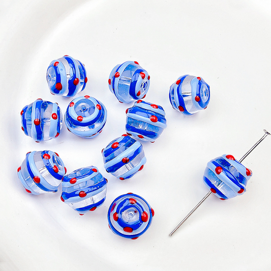 5pcs Glass Beads With Two Color Stripes+Dots -GLSD-03
