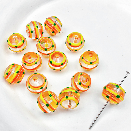 5pcs Glass Beads With Two Color Stripes+Dots -GLSD-04
