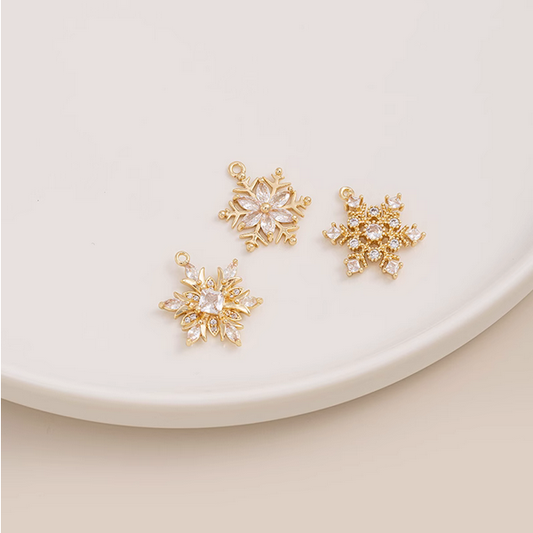 Brass 14K Gilded Zirconic Snow Pendant Pieces