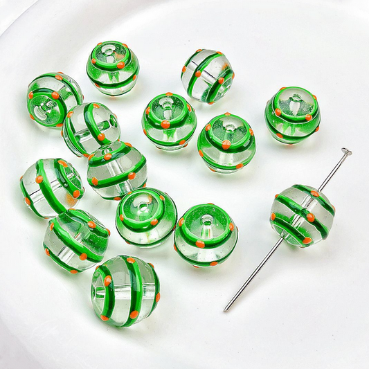 5pcs Glass Beads With Two Color Stripes+Dots -GLSD-05