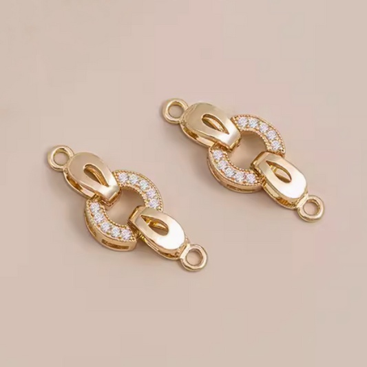 Brass Zirconic Ring Spring Clasp, Gold Plated -CMTM-01