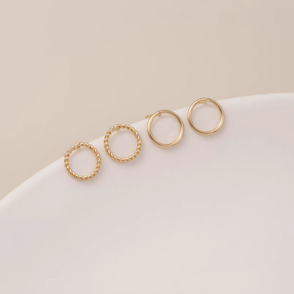 1 Pair Brass Twist Figure Ring Earring Stud, 14K Gold Plate