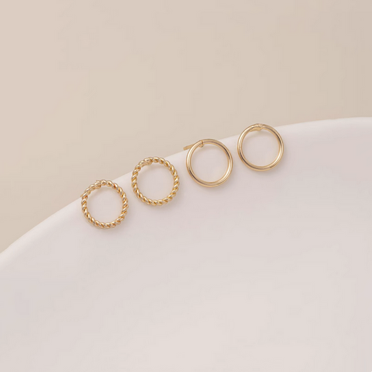 1 Pair Brass Twist Figure Ring Earring Stud, 14K Gold Plate
