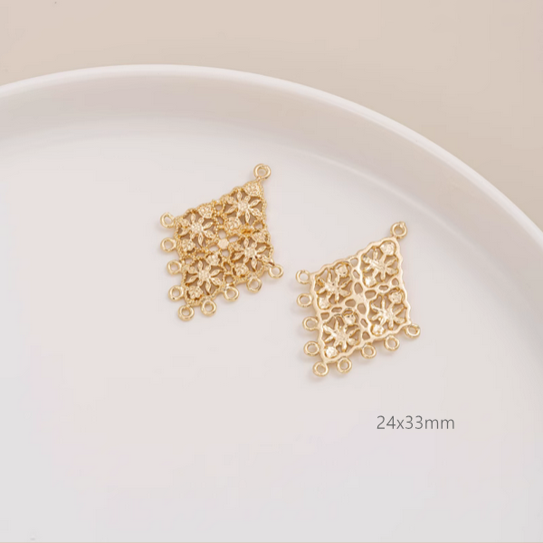 1 Pair Brass 14K Plated Earring Pendants-Multiple Holes