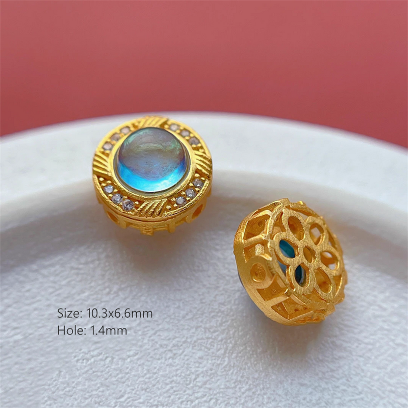 925 Silver Hollowed Base Aquamarine Stone Beads Spacers Or Charms