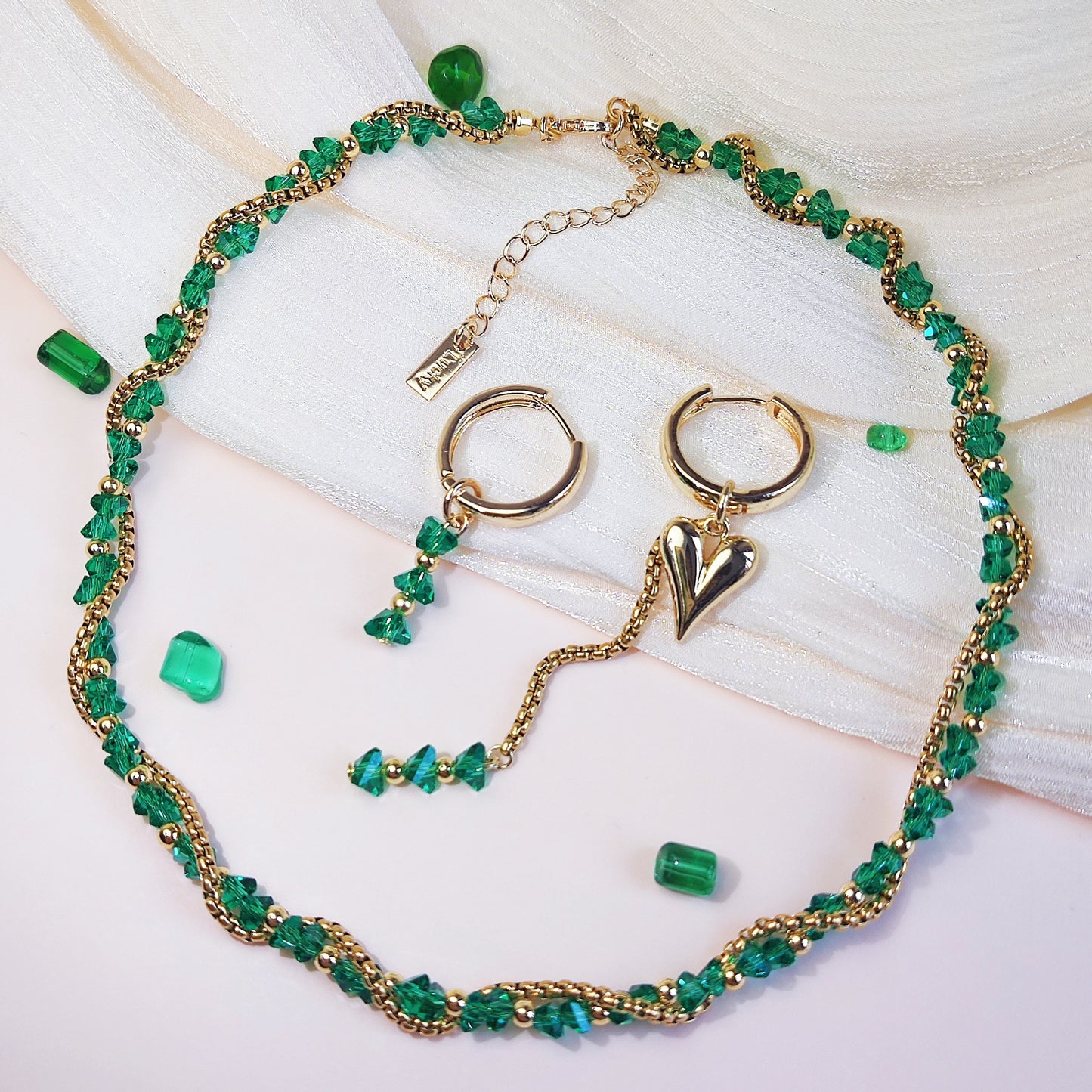 Green Artificial Crystal DIY Necklace Chocker Brass Chains