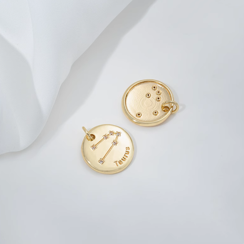 Brass Gilded Charms Piece Constellation 12 Star Map Pendant