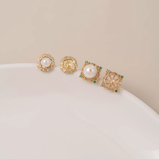 1 Pairs Brass Zirconic Earring Stud Plate, 14K Gold Plate