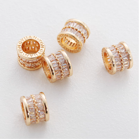 Alloy Zircon Cylinder Beads Spacer - 14K Plated + Zircon - AMTS-01