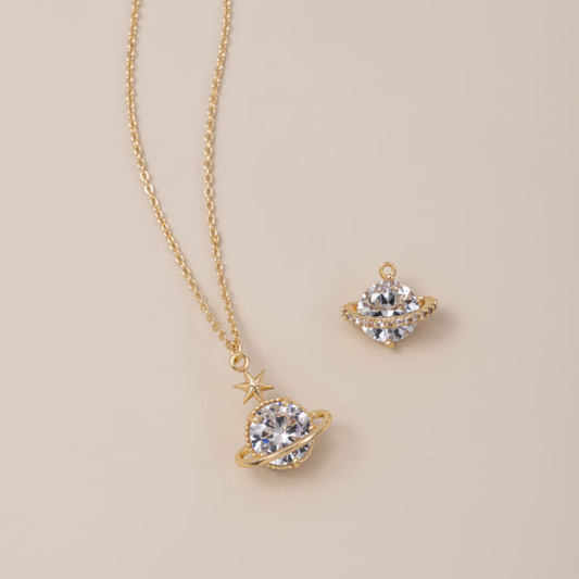 Brass 18K Gilded Zirconic Planet & Star Pendants