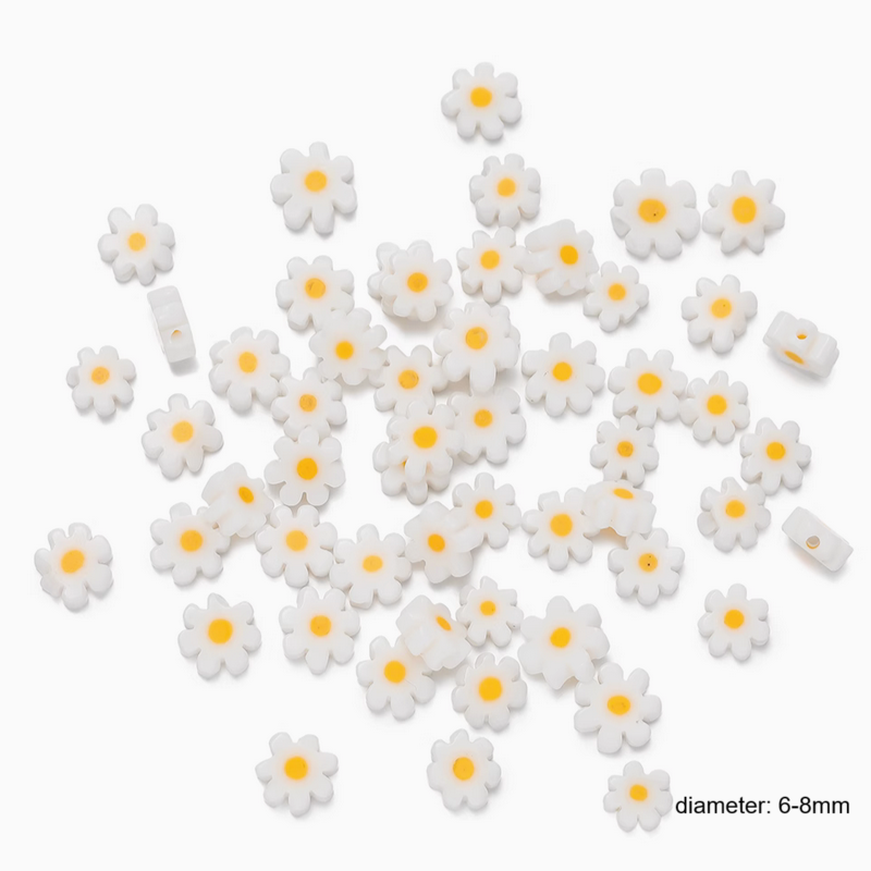 Glass White Daisy Flower Beads